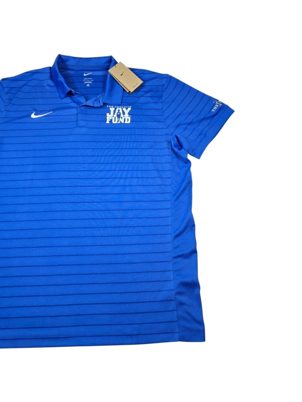 Nike Dri-Fit THE PLAYERS JAY FUND Logo Blue Striped Golf Polo Shirt Men's Sz XL